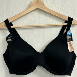 Bali Cool Comfort Bra Black 42C NWT Cushion Straps Back Smoothing